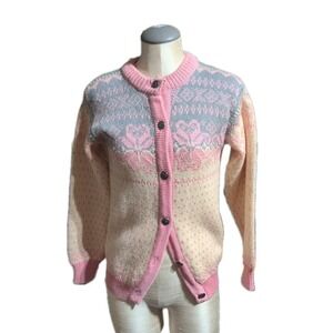 Dale of Norway Wool Knit Cardigan Fair Isle 90s Sweater Button Womens XS Retro